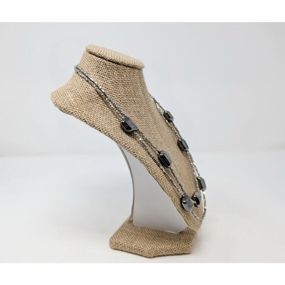 Chico's Necklace Gunmetal Silver Double Strand Beaded Statement - Picture 3 of 6